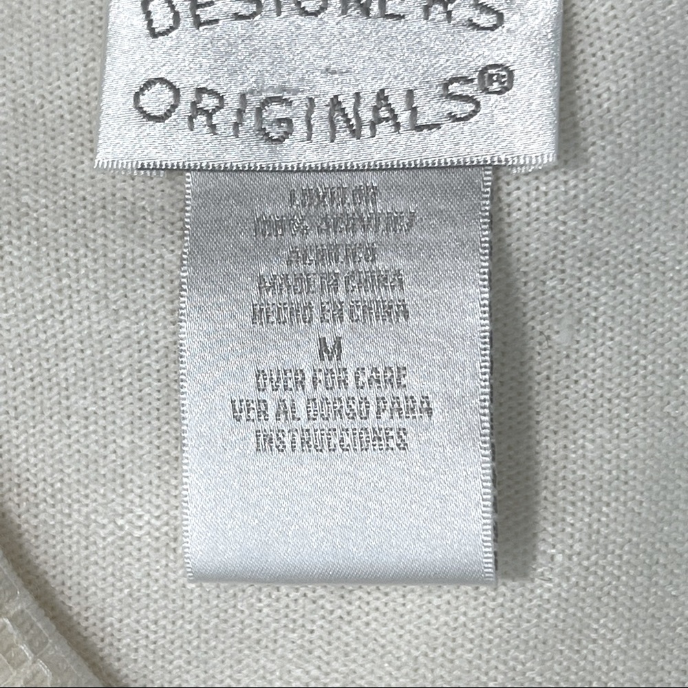 DESIGNERS ORIGINALS Sweater Cardigan Open Split Cream Shimmer Trim Size M - Picture 7 of 12